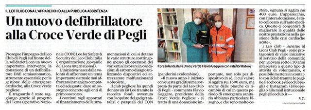 Consegna defibrillatore alla Croce Verde Pegliese