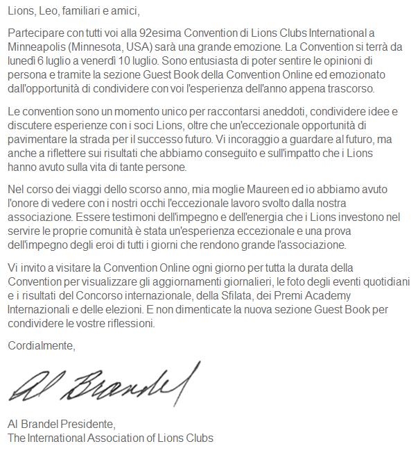 Messaggio del presidente