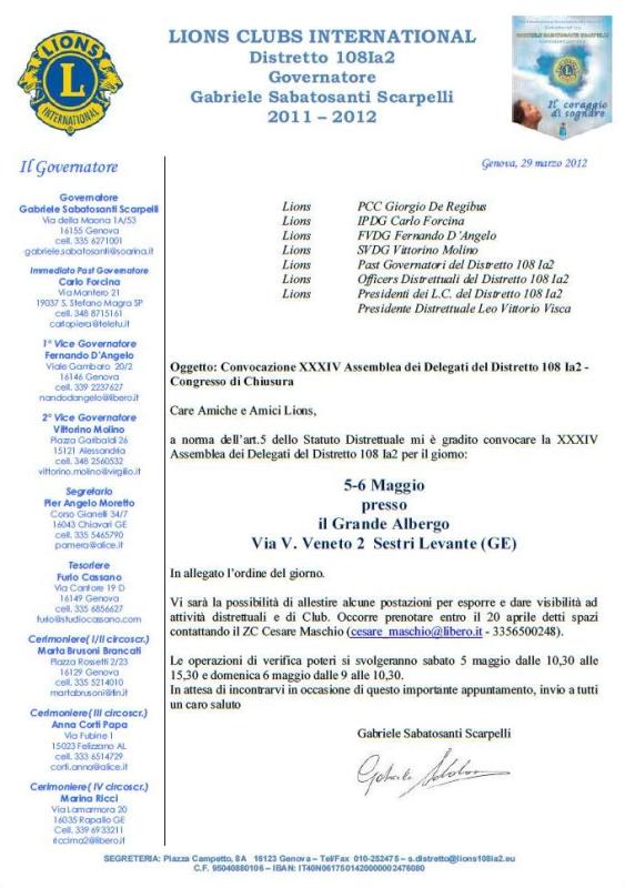 Lettera Convocazione Congresso Disttrettuale Chiusura