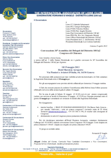 Convocazione Congresso Distrettuale di Chiusura