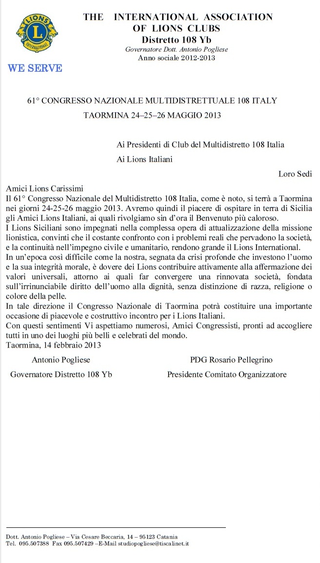 Lettera di benvenuto