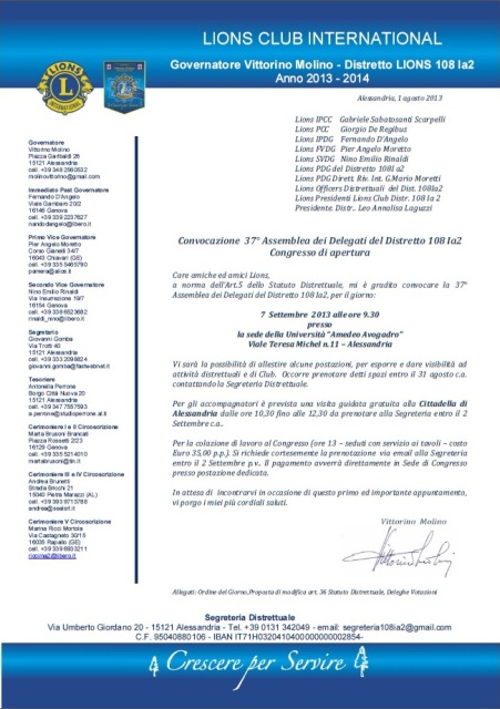 Convocazione 37º Congresso di Apertura;