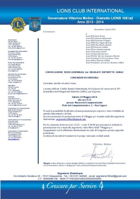 Convocazione 39ª Assemblea dei Delegati – Congresso di Chiusura