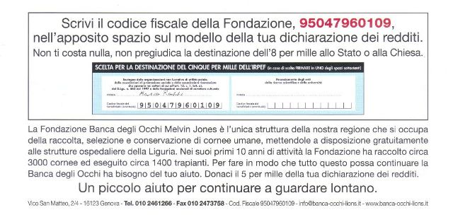 La vista per voi, 5 x 1000 per noi