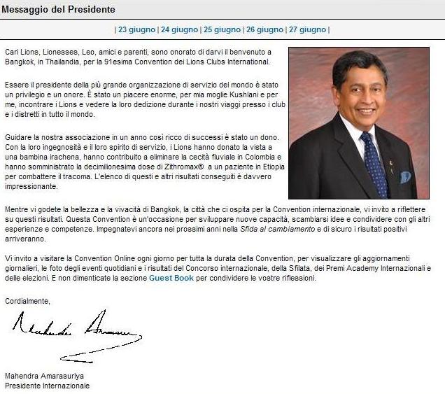Messaggio presidente